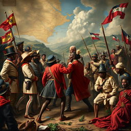 A detailed scene illustrating the European characters represented by the Loba Blanca in the context of the Haitian revolution