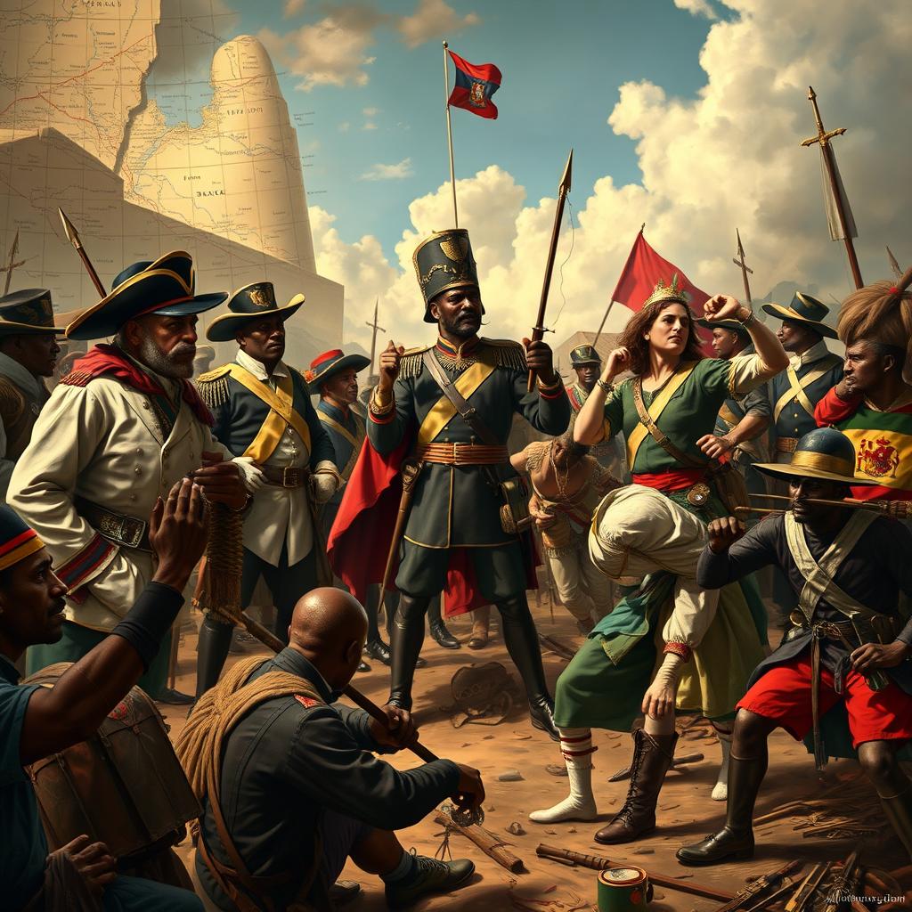 A detailed scene illustrating the European characters represented by the Loba Blanca in the context of the Haitian revolution