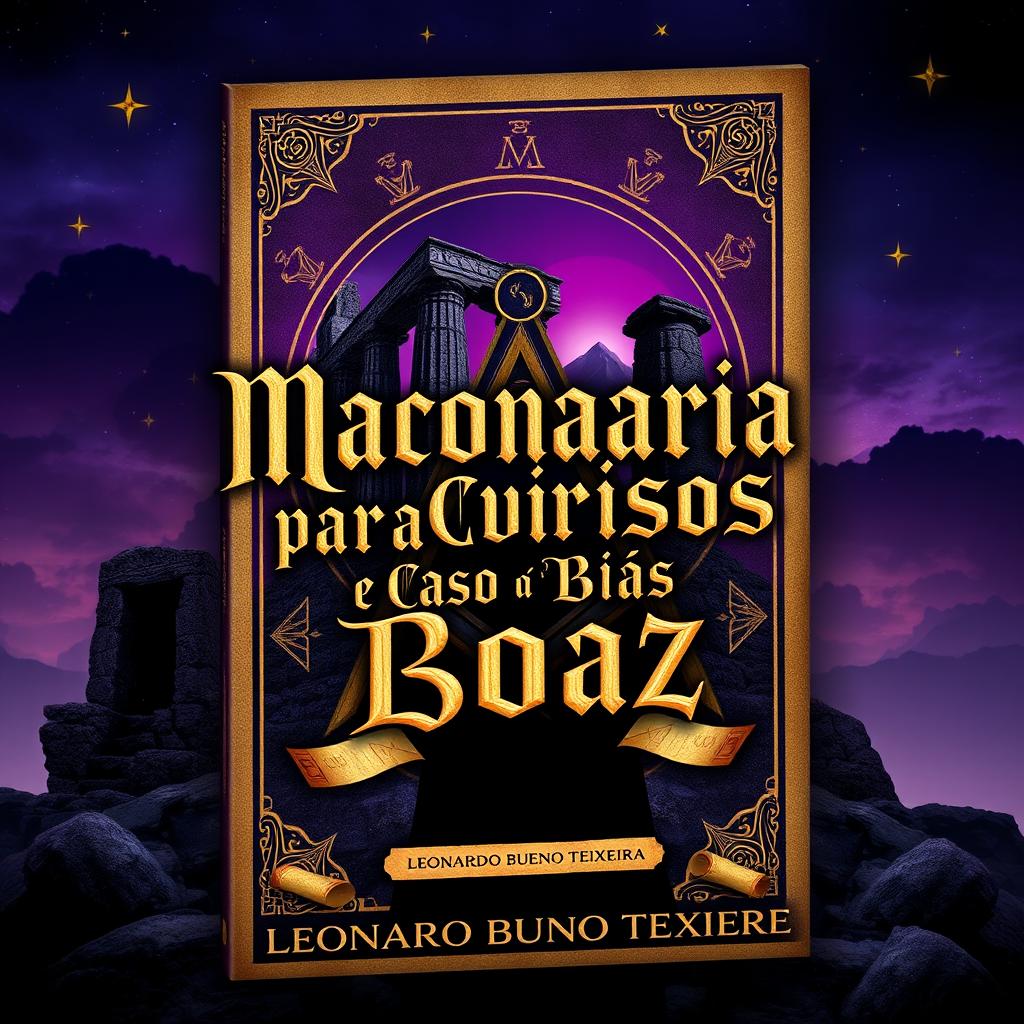 An engaging book cover for 'Maçonaria para Curiosos e o Caso de Boaz' by Leonardo Bueno Teixeira