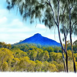 Create a watercolor painting with pen outlines featuring Mount Lindesay, Queensland, Australia in the same style.