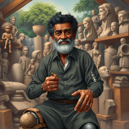 An inspiring illustration of Antonio Francisco Lisboa, known as Aleijadinho, depicted as a resilient and formidable artist despite his physical challenges