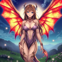 A sexy waifu character in an anime style, featuring elegant wings that reflect a vibrant color palette