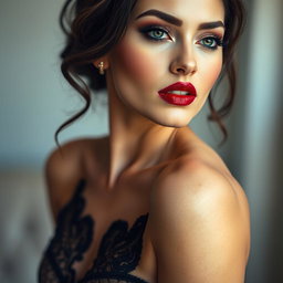 A captivating close-up portrait of a sexy, alluring feminist woman, with an air of confidence and empowerment