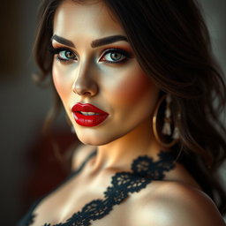 A captivating close-up portrait of a sexy, alluring feminist woman, with an air of confidence and empowerment