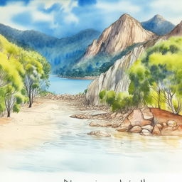 Create a watercolor painting with pen outlines featuring Mount Lindesay, Queensland, Australia in the same style.