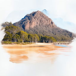 Create a watercolor painting with pen outlines featuring Mount Lindesay, Queensland, Australia in the same style.