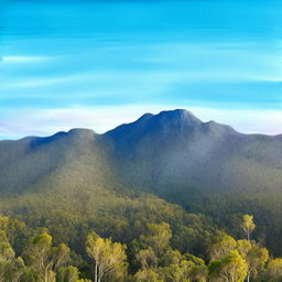 Create a watercolor painting with pen outlines featuring Mount Lindesay, Queensland, Australia in the same style.