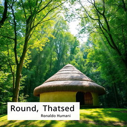 A picturesque scene showcasing a dome-shaped roof hut constructed with thatched straw materials, nestled amidst a dense, lush forest