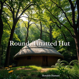 A picturesque scene showcasing a dome-shaped roof hut constructed with thatched straw materials, nestled amidst a dense, lush forest