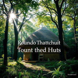 A picturesque scene showcasing a dome-shaped roof hut constructed with thatched straw materials, nestled amidst a dense, lush forest