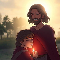 An emotional scene illustrating the heart-wrenching moment of losing a beloved person and then miraculously seeing them return to life four days later