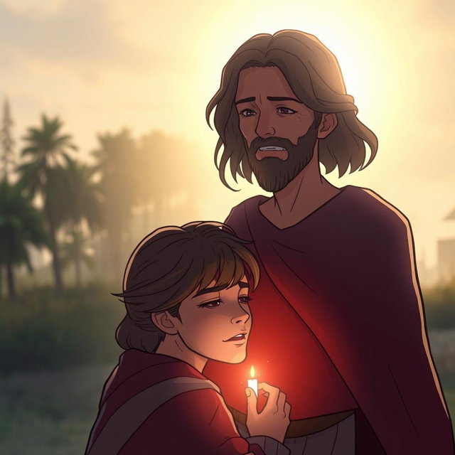 An emotional scene illustrating the heart-wrenching moment of losing a beloved person and then miraculously seeing them return to life four days later