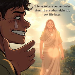 A deeply emotional scene illustrating the heart-wrenching experience of losing a beloved person and witnessing their miraculous return to life four days later
