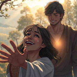 A deeply emotional scene illustrating the heart-wrenching experience of losing a beloved person and witnessing their miraculous return to life four days later