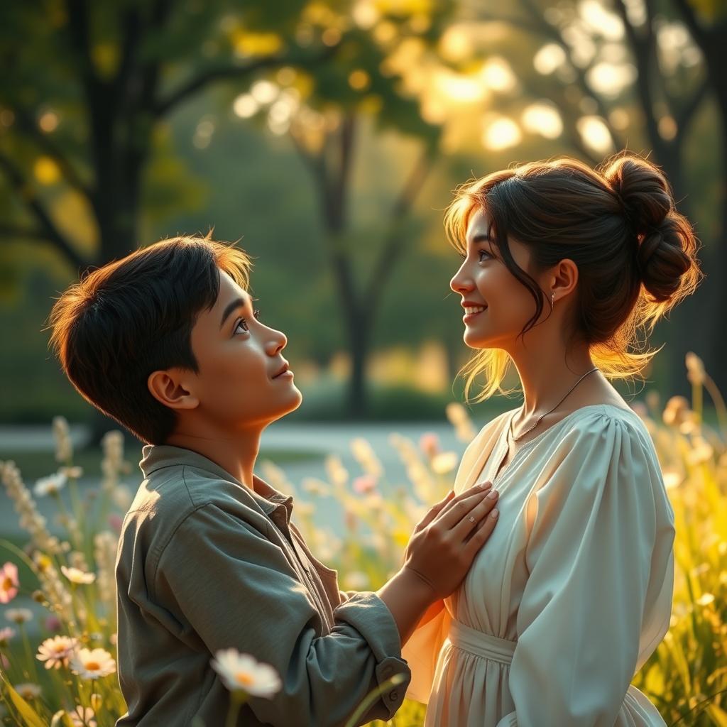 An emotional scene depicting a heartfelt reunion, where a person is gazing in awe and disbelief at their loved one who has miraculously returned to life