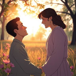An emotional scene depicting a heartfelt reunion, where a person is gazing in awe and disbelief at their loved one who has miraculously returned to life