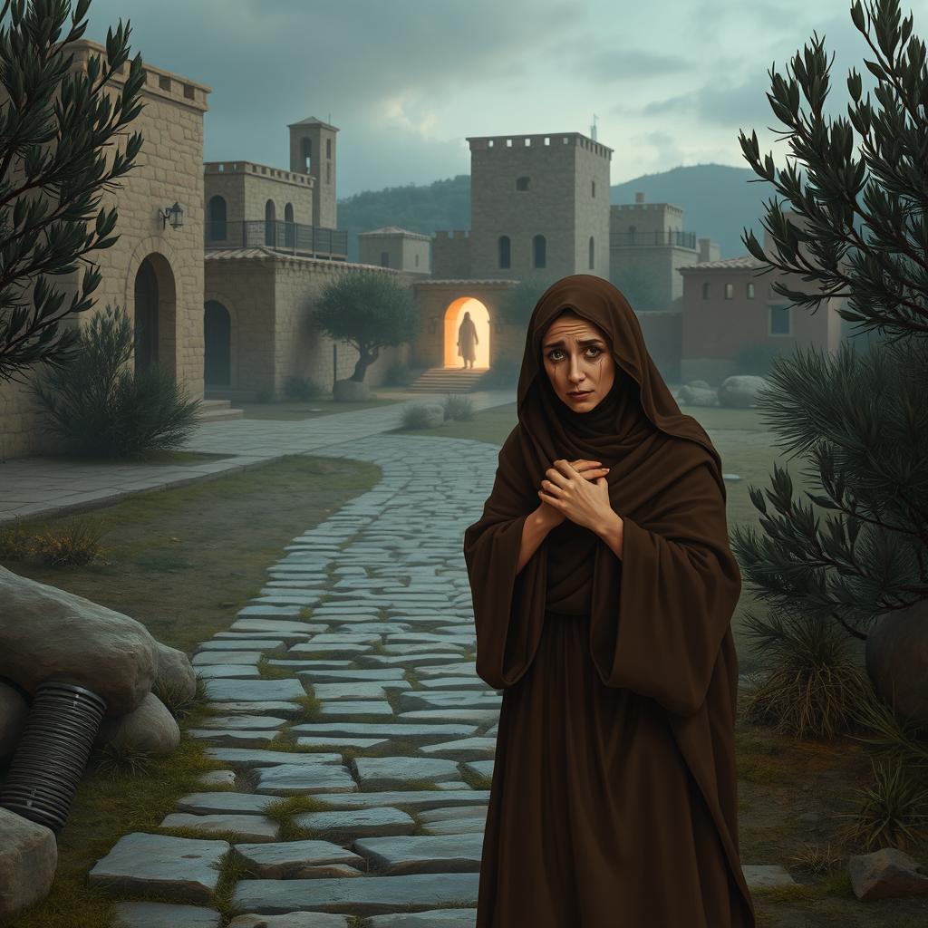 An emotional depiction of the biblical scene in Bethany, where sisters Martha and Mary mourn the death of their brother Lazarus