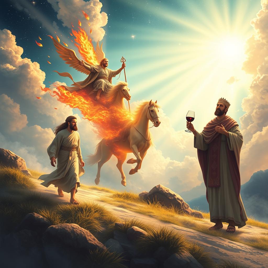 An engaging and mysterious illustration depicting the three men from the Bible who are said to never have died: Enoch, Elijah, and Melchizedek