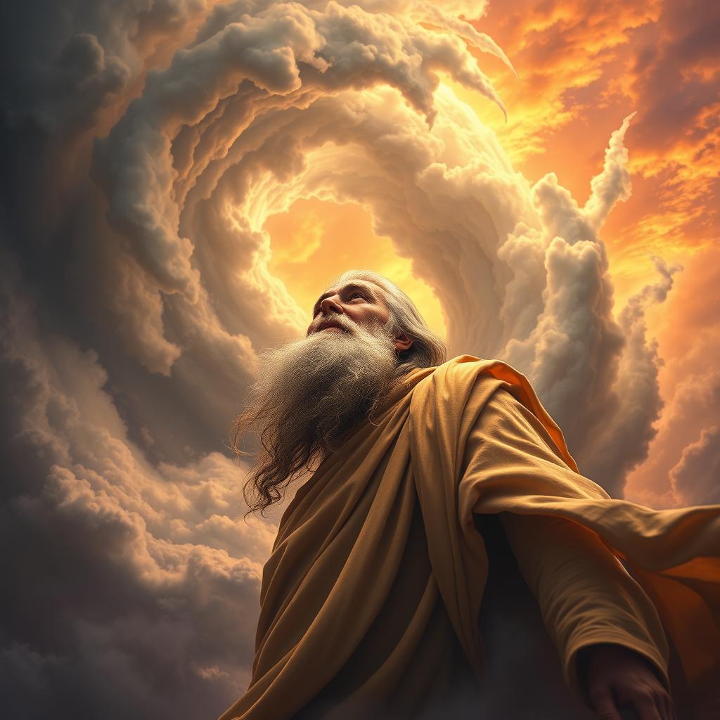 An awe-inspiring scene depicting the moment Elijah is taken up in a whirlwind to eternity