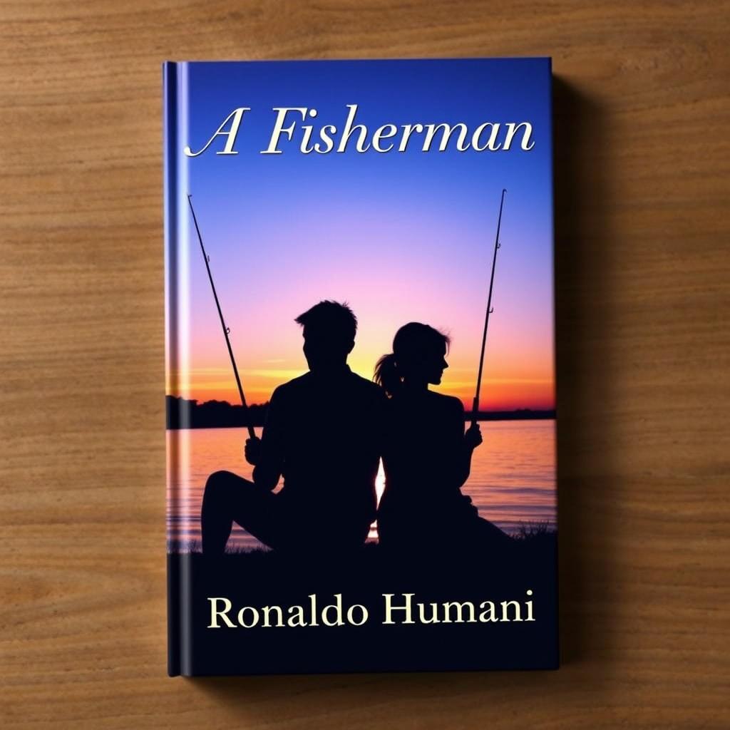 An artistic book cover design featuring the shadows of a young black man and a woman sitting together by the river, both holding fishing rods