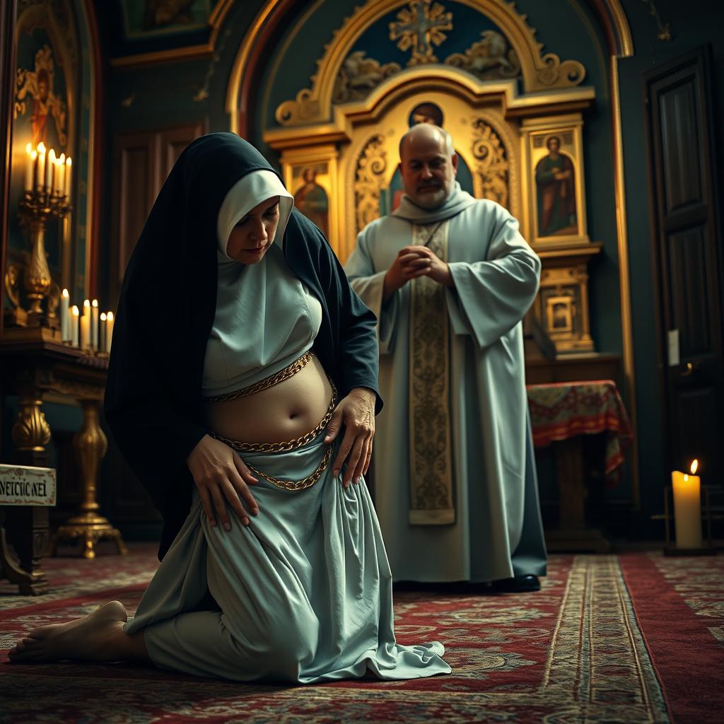 A compelling and emotionally charged scene inside a Greek Orthodox chapel