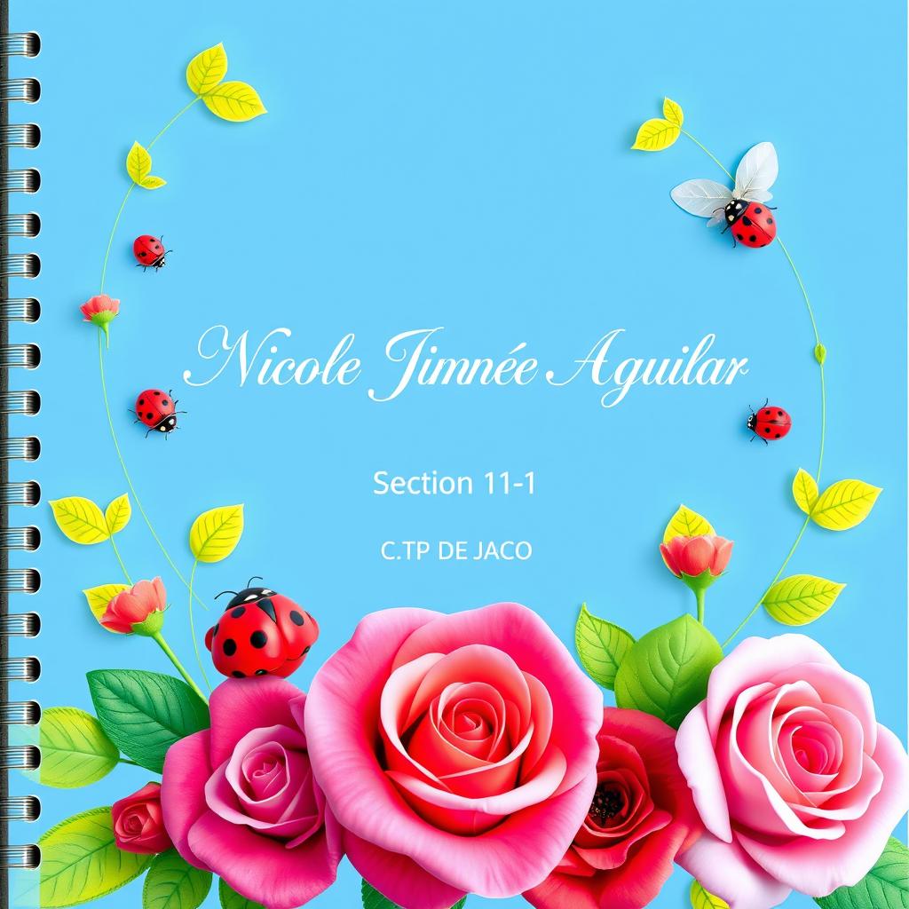 A vibrant and colorful cover page featuring the name 'Nicole Jiménez Aguilar' prominently at the center in an elegant font