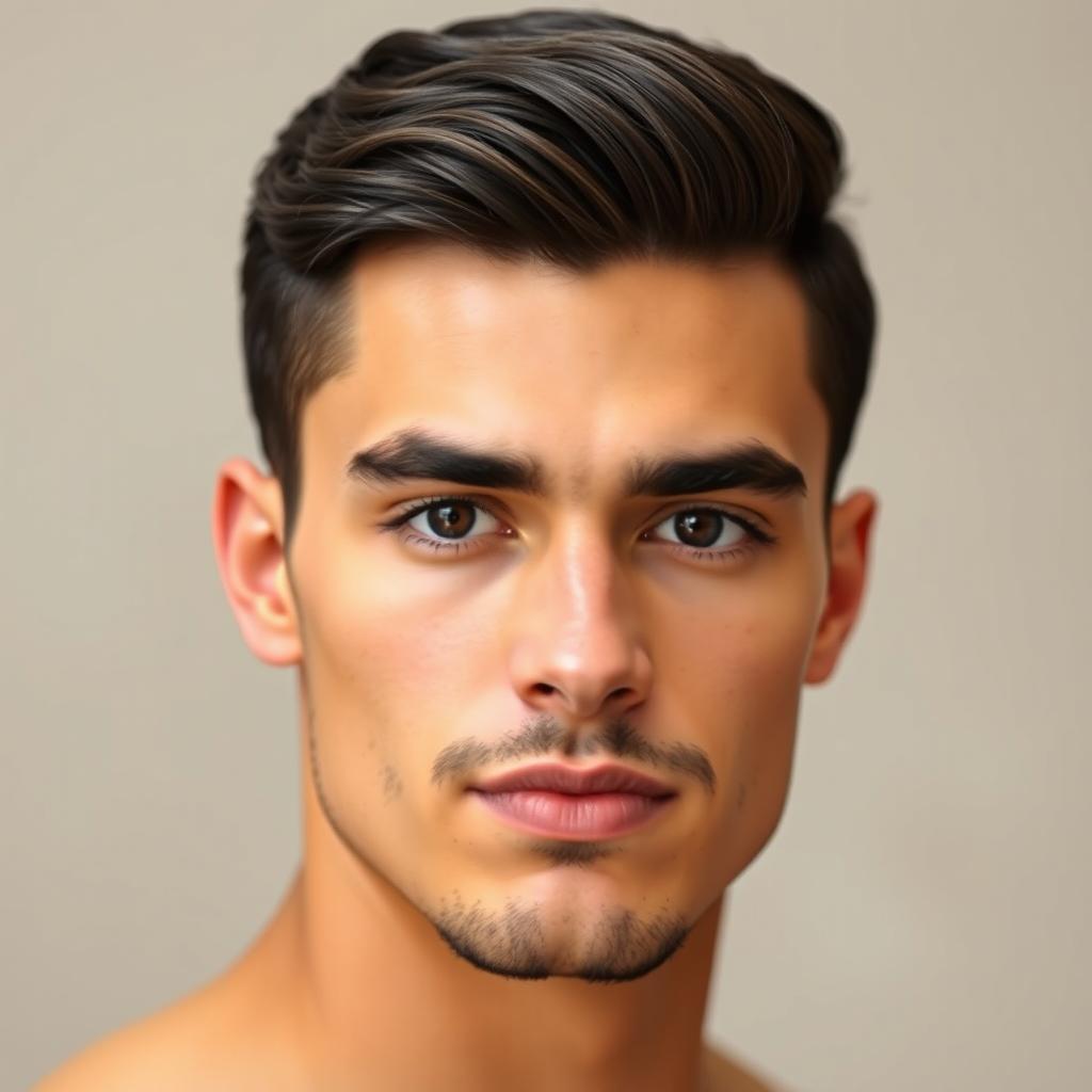 A portrait of a young man, son of a judge, showcasing strong masculine features