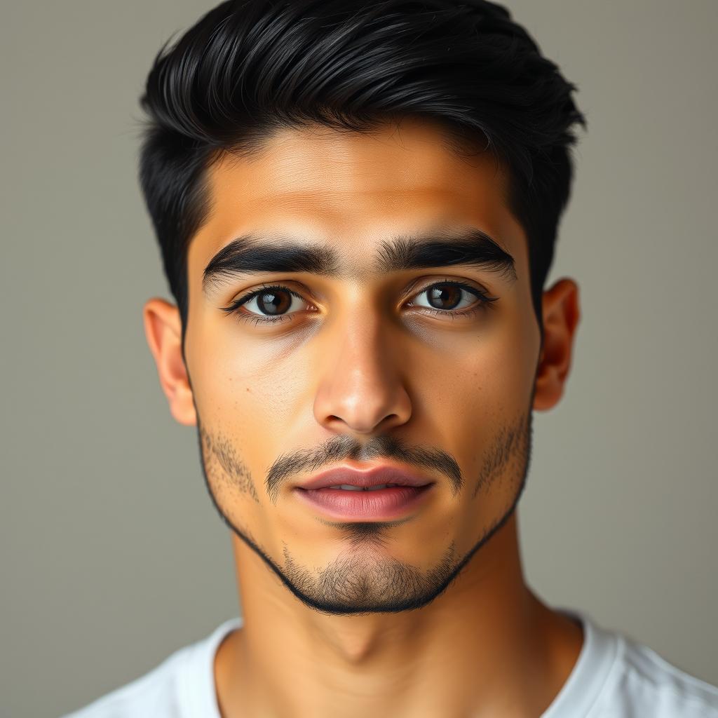 A handsome Iranian young man embodying the traits of the son of a judge