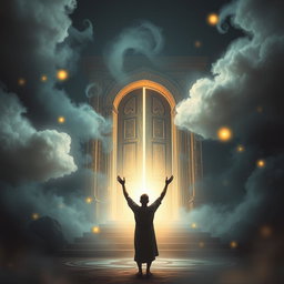 An enchanting scene illustrating the concept of a powerful prayer capable of opening doors in the spiritual realm