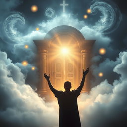 An enchanting scene illustrating the concept of a powerful prayer capable of opening doors in the spiritual realm
