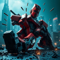 Dramatic Showdown: Vibrant Robot in Action