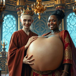 In an opulent palace inspired by Norse mythology, a very short and emaciated 20-year-old blonde woman with extremely fair skin and striking blue eyes captivates attention