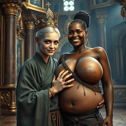 In an opulent palace inspired by Norse mythology, a very short and emaciated 20-year-old blonde woman with extremely fair skin and striking blue eyes captivates attention