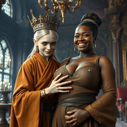 In an opulent room of a Norse mythology palace, a very short and emaciated 19-year-old blonde woman with striking blue eyes catches the eye