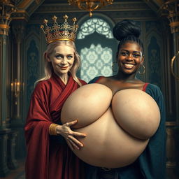 In an opulent room of a Norse mythology palace, a very short and emaciated 19-year-old blonde woman with striking blue eyes catches the eye