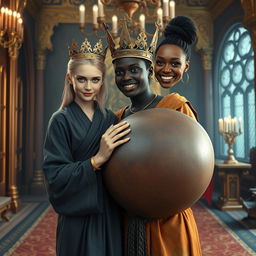 In an opulent room of a Norse mythology palace, a very short and emaciated 19-year-old blonde woman with striking blue eyes catches the eye