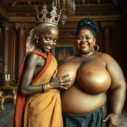 In a grand Nordic palace room, a vivid scene unfolds featuring two distinct characters