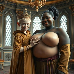 In an exquisite Nordic palace room, a captivating scene features two striking characters