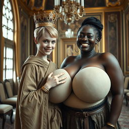 In an elaborate Nordic palace room, a striking composition showcases two distinct characters