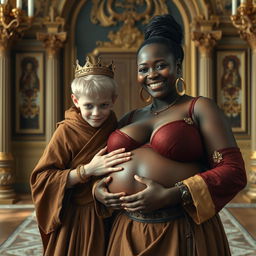 In an elaborate Nordic palace room, a striking composition showcases two distinct characters