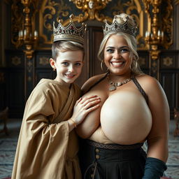 In a lavish Nordic palace room, a captivating scene showcases two distinct characters