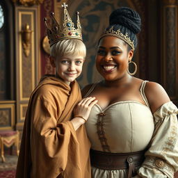 In a lavish Nordic palace room, a captivating scene showcases two distinct characters