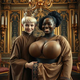 In a lavish Nordic palace room, a striking scene is set with two contrasting characters