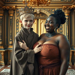 In a lavish Nordic palace room, a striking scene is set with two contrasting characters