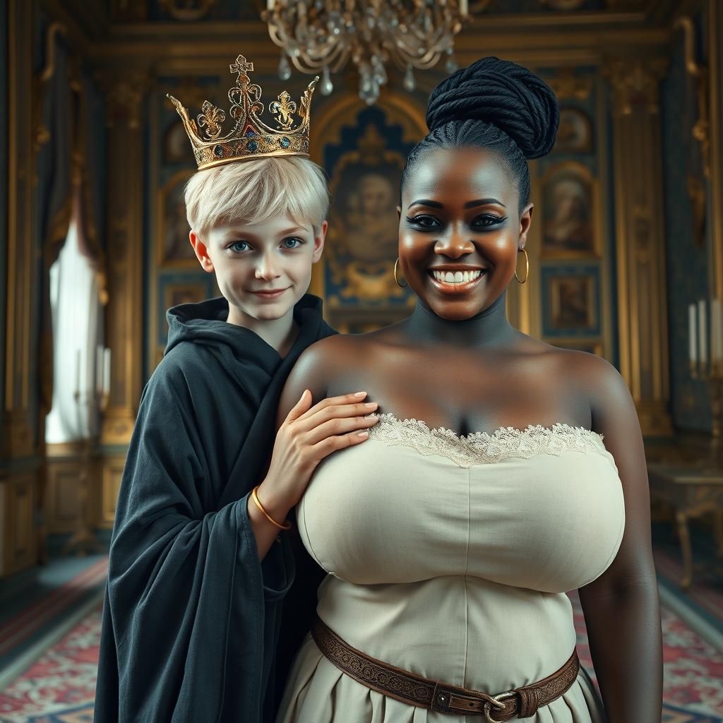 In a lavish Nordic palace room, a striking scene is set with two contrasting characters