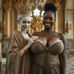 In a lavish Nordic palace room, a striking scene brings together two contrasting women