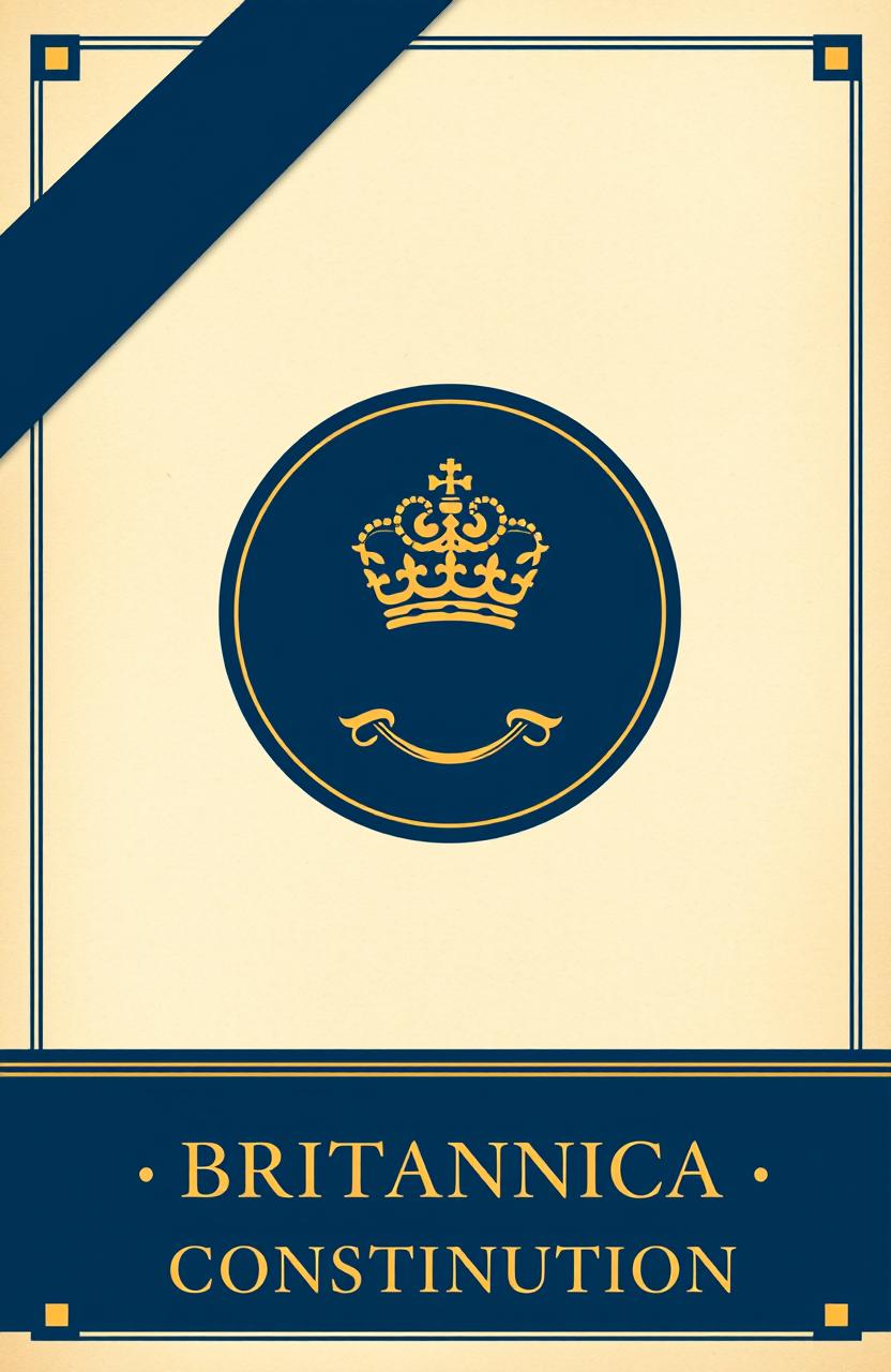 A minimalist design for the cover of a fictitious Britannica constitution, representing a monarchical state reminiscent of Britain
