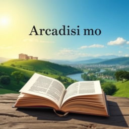 A book cover design that embodies the essence of Arcadismo, featuring elements such as simplicity and nature prominently