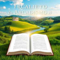A book cover design that embodies the essence of Arcadismo, featuring elements such as simplicity and nature prominently