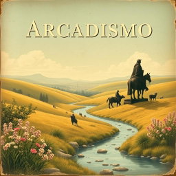 A vintage book cover design that captures the elements of Arcadismo, embodying simplicity and nature